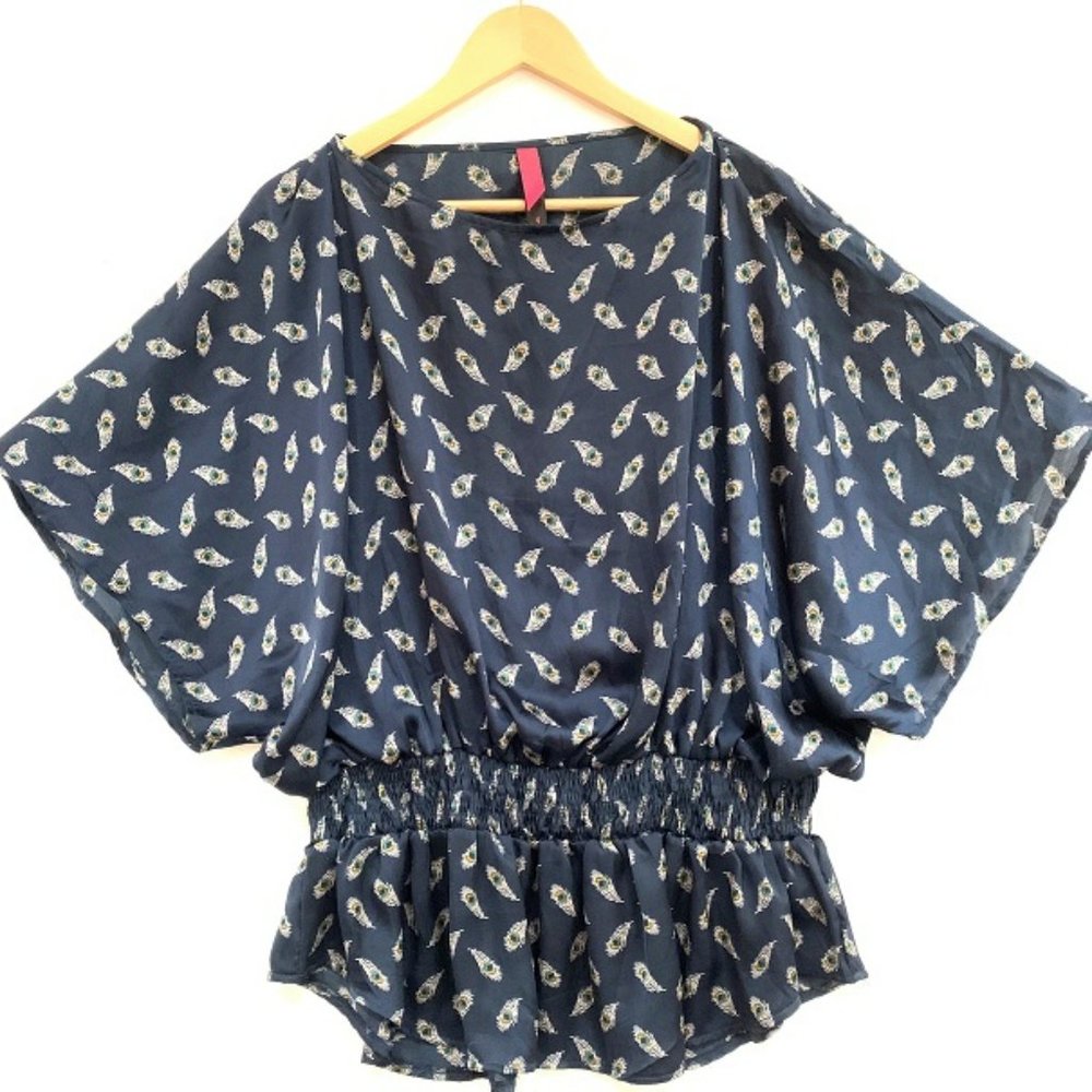 Pure Energy Silky Top Blouse Peacock Feathers
